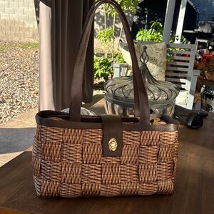 Harveys Brown Woven Tote with Gold Accent
